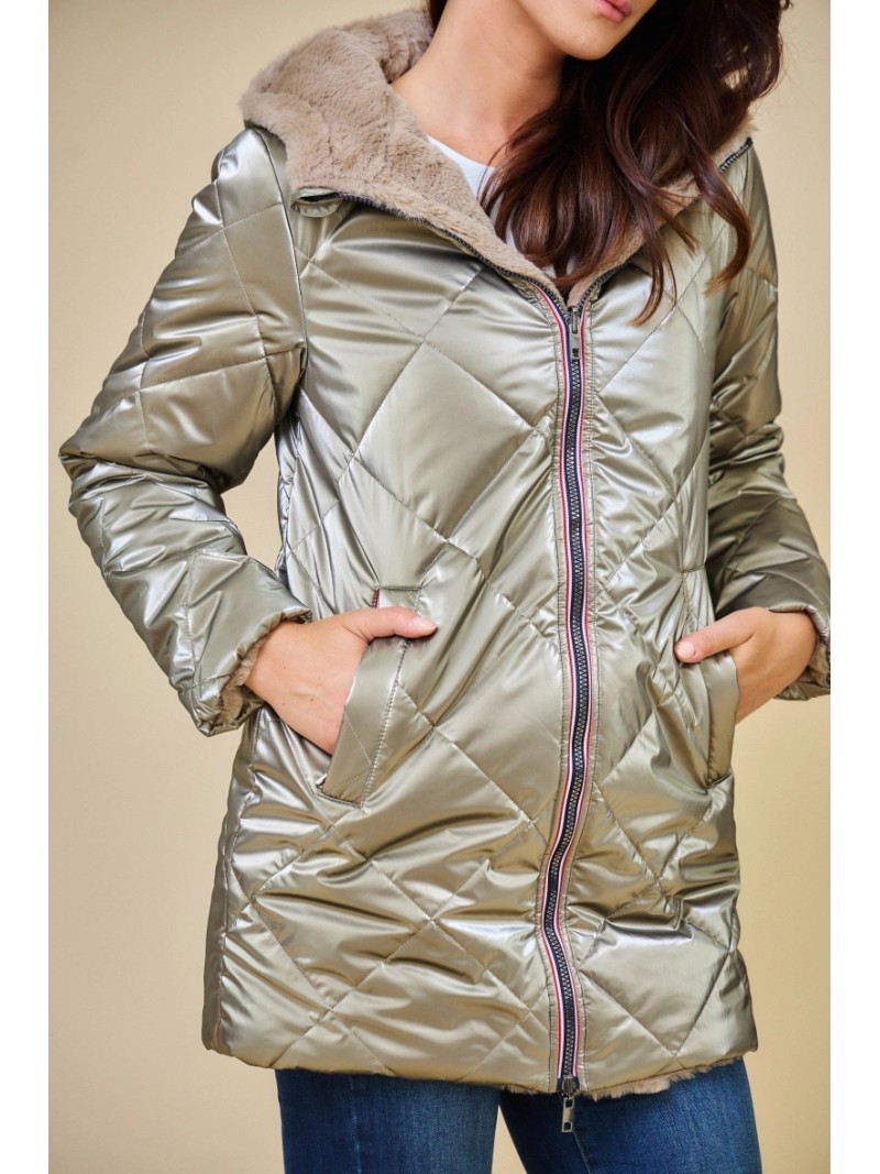 Manteau Mi-long matelassé Réversible à Fourrure